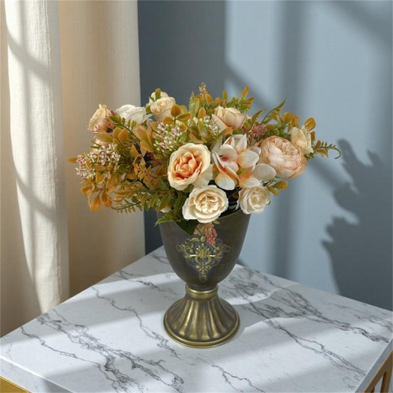 Antique Metal Flower Arrangement Vases Bronze Urn Planter Home Decors With Classical Embossed Pattern Outdoor Indoor Use