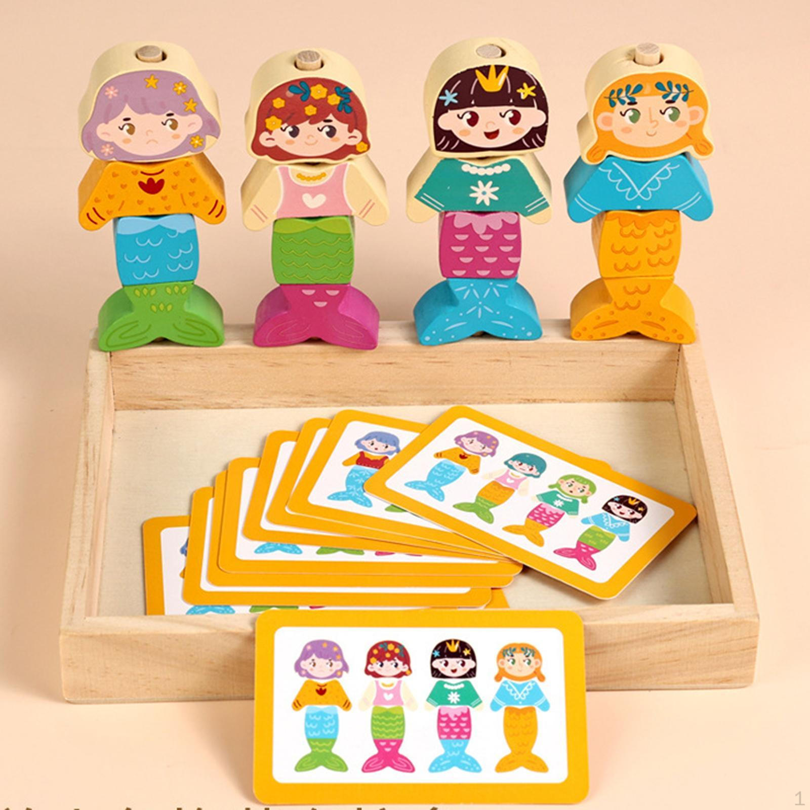 

Wooden Dress up Puzzle Beads Sequencing Set Educational Brain Training for Children Color Mermaid