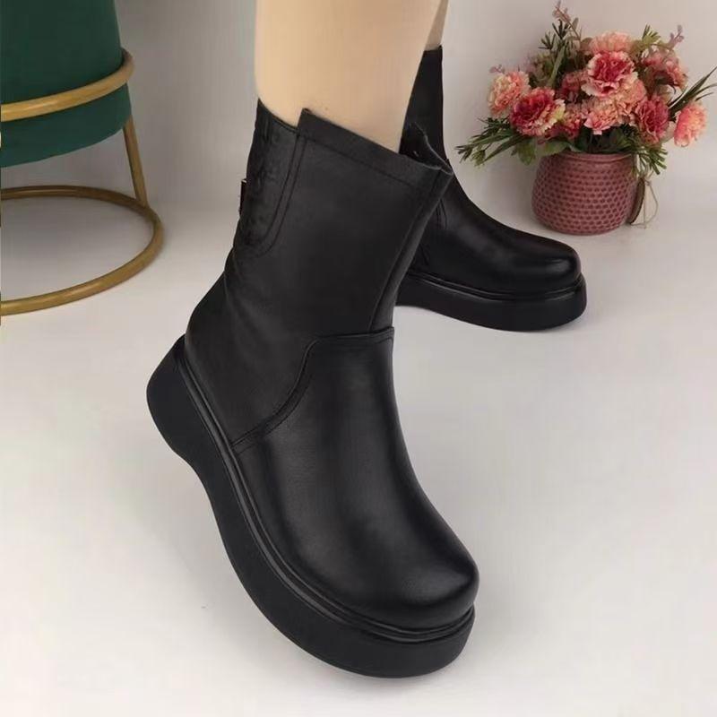 Retro velvet warm medium boots women's leather boots 2025 winter new thick-soled Martin boots waterproof warm cotton shoes women