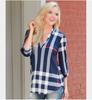 New Blouse Womens Striped Plaid Long Sleeve Ladies Top T Shirt Loose Casual Tops