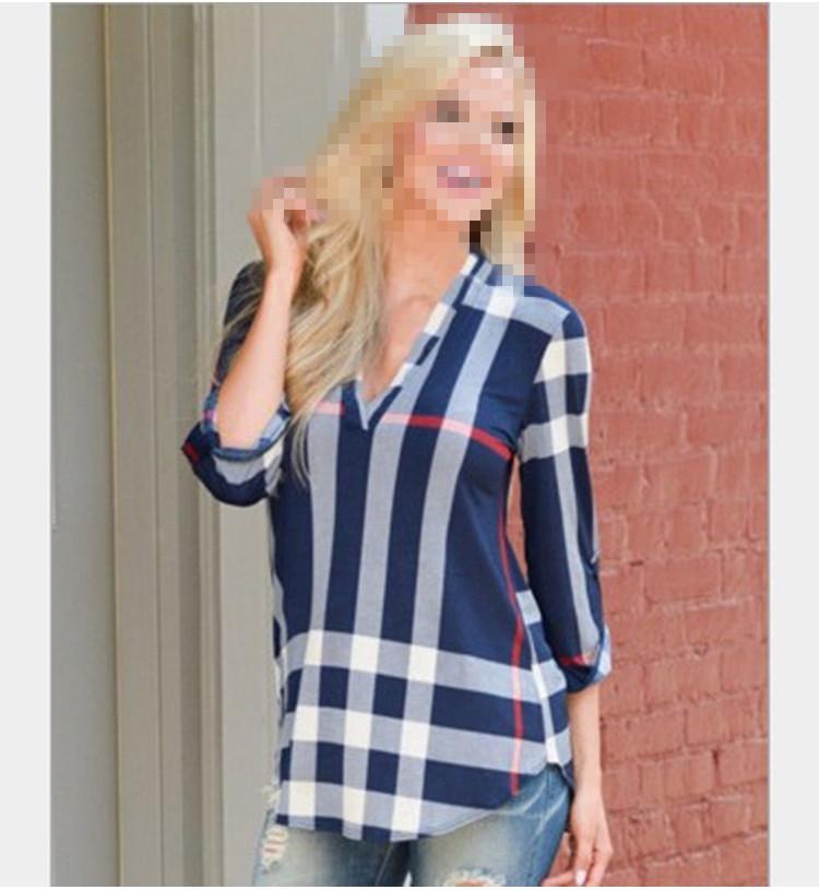 New Blouse Womens Striped Plaid Long Sleeve Ladies Top T Shirt Loose Casual Tops