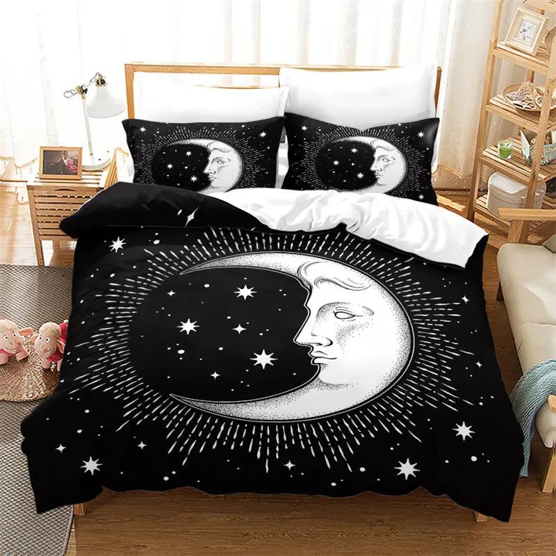 Sun And Moon Duvet Cover Exotic Galaxy Stars Bedding Set Microfiber Astrology Comforter Cover Queen For Kids Boys Teens Bedroom