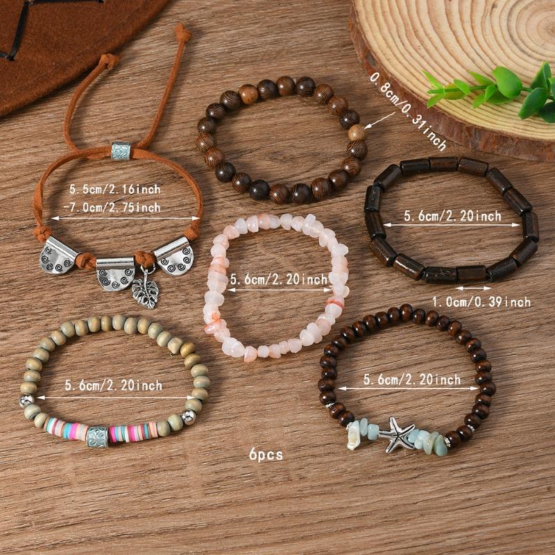 6-teilige neue Holzperlen Armbänder aus Hühnerflügelholz und Kieselsteinen mit weichen Tonperlen für Damen und Herren sind für den täglichen Gebrauch geeignet.