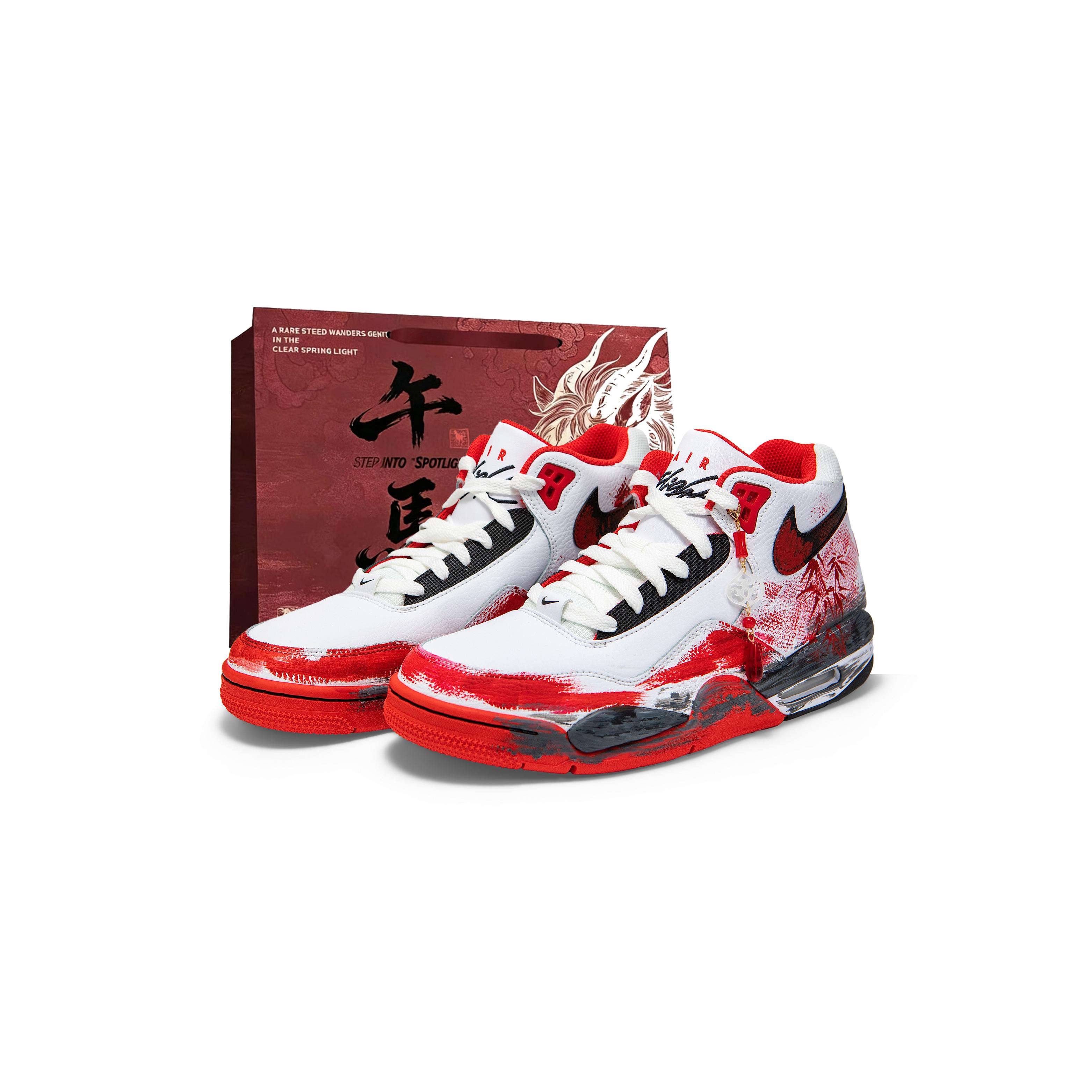 

Nike Flight Legacy Abrasion Resistant Breathable Mid top Vintage Basketball Shoes Unisex White Red BQ4212-100(Team1704-SBOX) 42.5