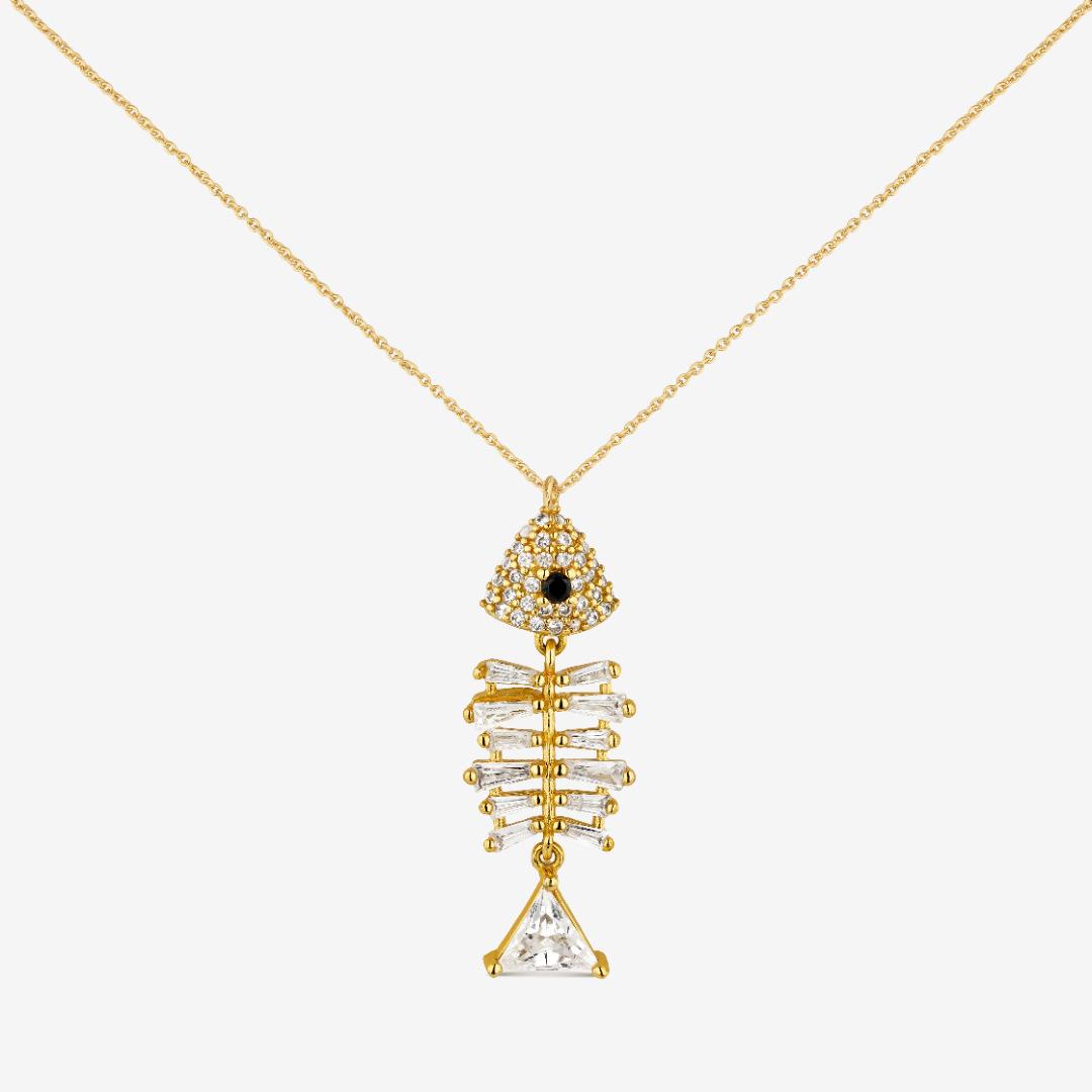 

Zircon Fish Bone Pendant Necklace Niche Dly Pendant Necklace Collarbone Chain Electroplated Gold Color Retention