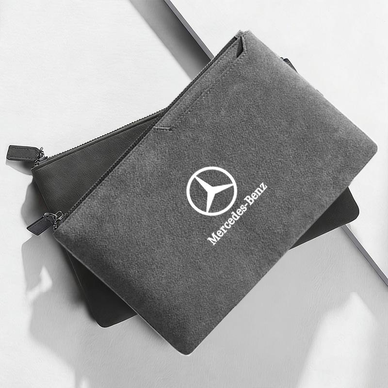 JVC4   Suede Car Driving Document Bag Credit Cards Storage Bag ID Cover For Mercedes Benz W204 W205 W212 W213 W221 GLA GLC CLK GLA AMG