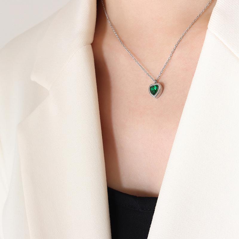 French Niche Multi-Color Zircon Love Pendant Necklace & Earrings Set