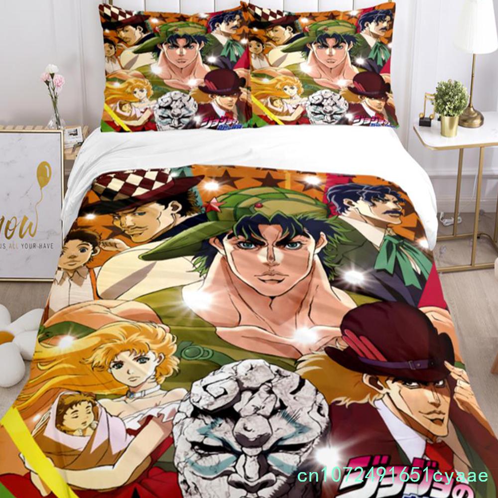 JOJO Anime Print Three Piece Bedding Set Fashion Article Boys Or Adults For Beds Quilt Covers Pillowcases Bedding Set Gift
