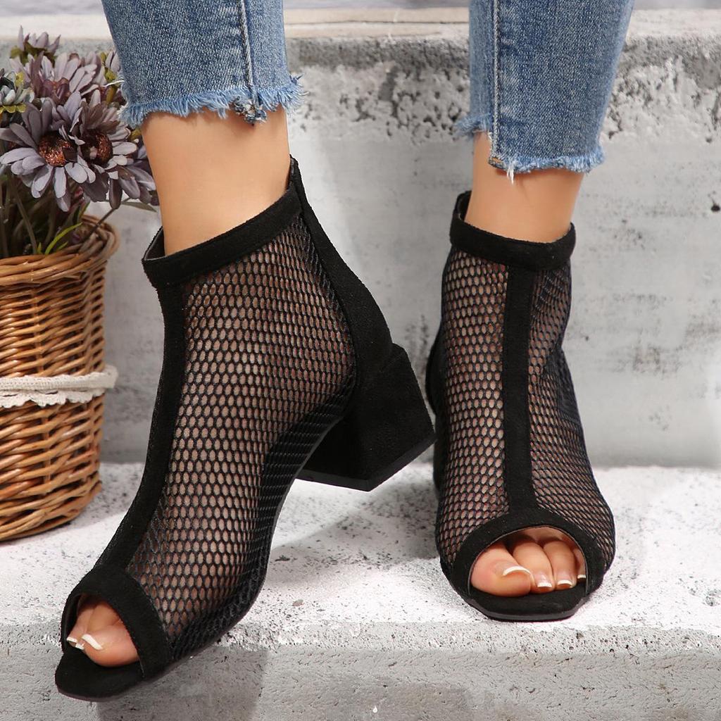 Plus-Size Cross-Border Mesh High Heel Sandals Women's 2025 New Arrival
