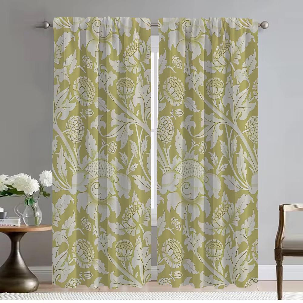 

Кухонные шторы для гостиной Шторы для комнаты 2 панели Винтажные цветочные шторы для домашнего интерьера Разделение Хэллоуин украшения W50xH70cmx2pcs-CL