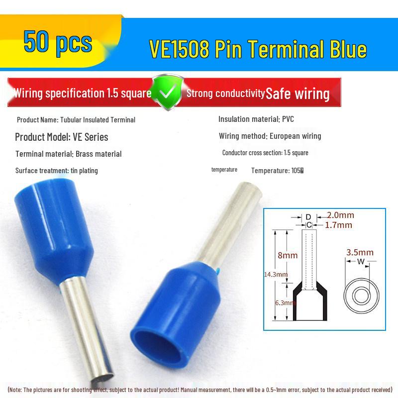 European Tubular Wire Connectors: VE0508, 7508, 1008, 1508, 2508 Pin Terminals
