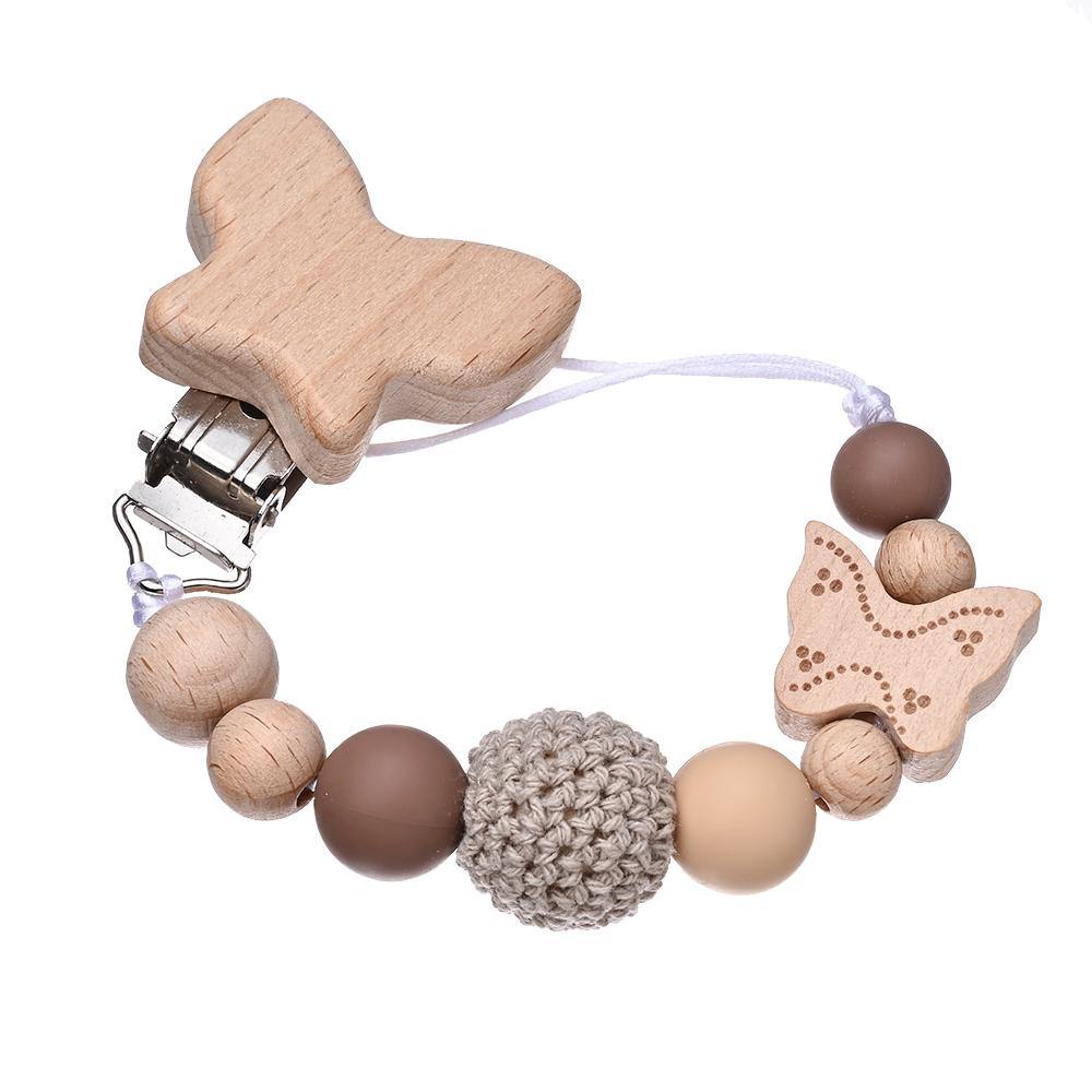 2Pcs Cartoon Animal Butterfly Beech Wooden Pacifier Baby Pacifier Clip Nipple Holder Dummy Holder Pacifier Clip for Baby Toys