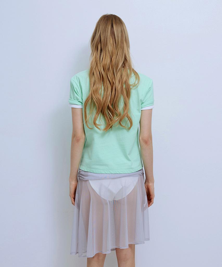 Pisis Solid Mesh Shirred Skirt_Gray