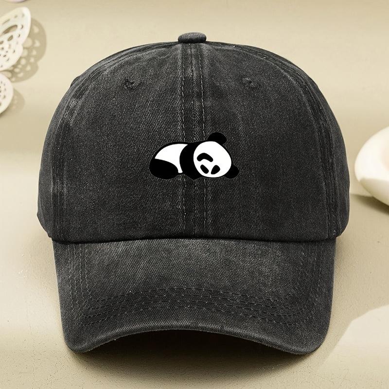 Baseball Cap, Lazy Panda Cartoon Print, Retro Soft Top Duckbill Cap, Outdoor Sports, Running and Leisure Choice
