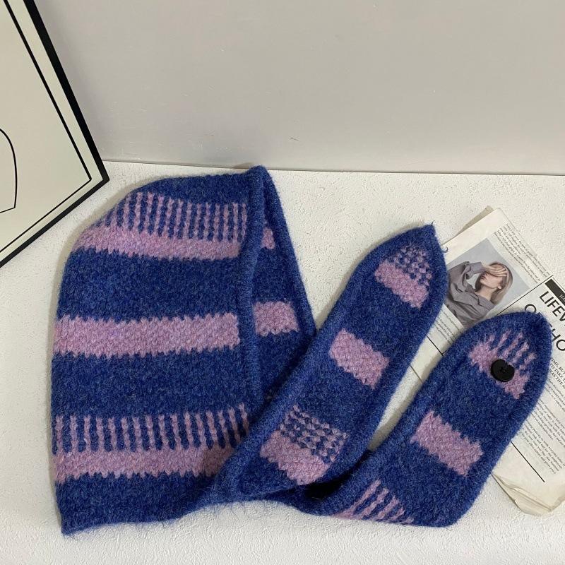 

JYL TS DIY Striped Beanie Scarf Women Autumn Winter Warm Neck Knit Hat Acrylic 1222Mao12890 кармин