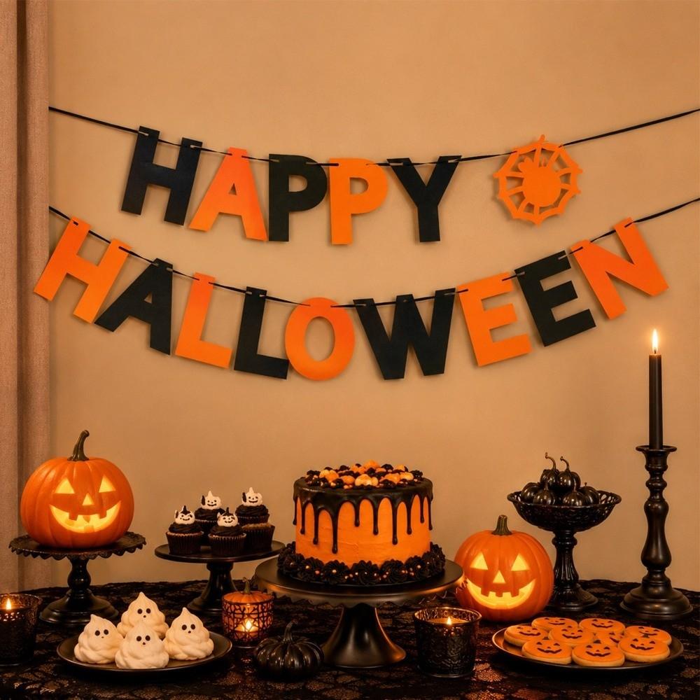 Reusable Happy Halloween Banner Celebration Halloween Hanging Decorations Mischievous Party Decor