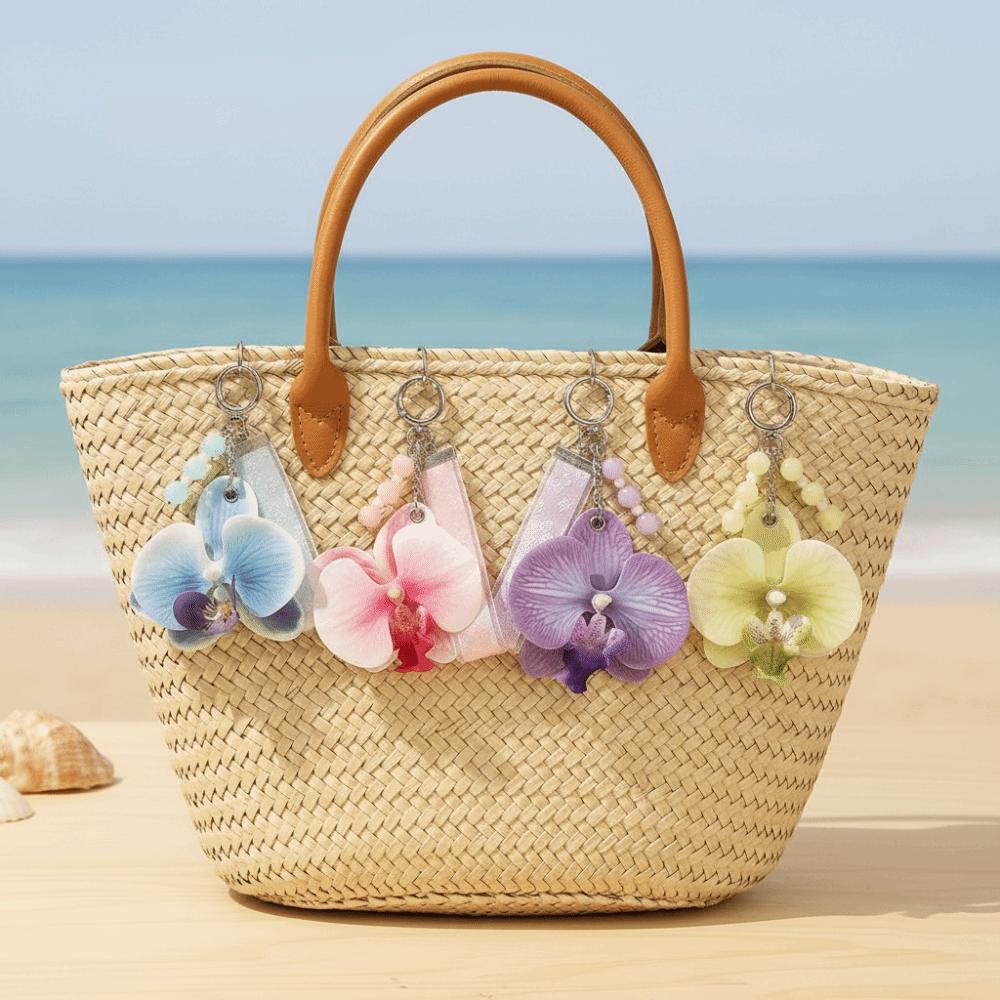 Färgglad Blommig Nyckelring Pärlor Väskhänge Ryggsäcksberlock Fjärilsorkidéhänge Barn