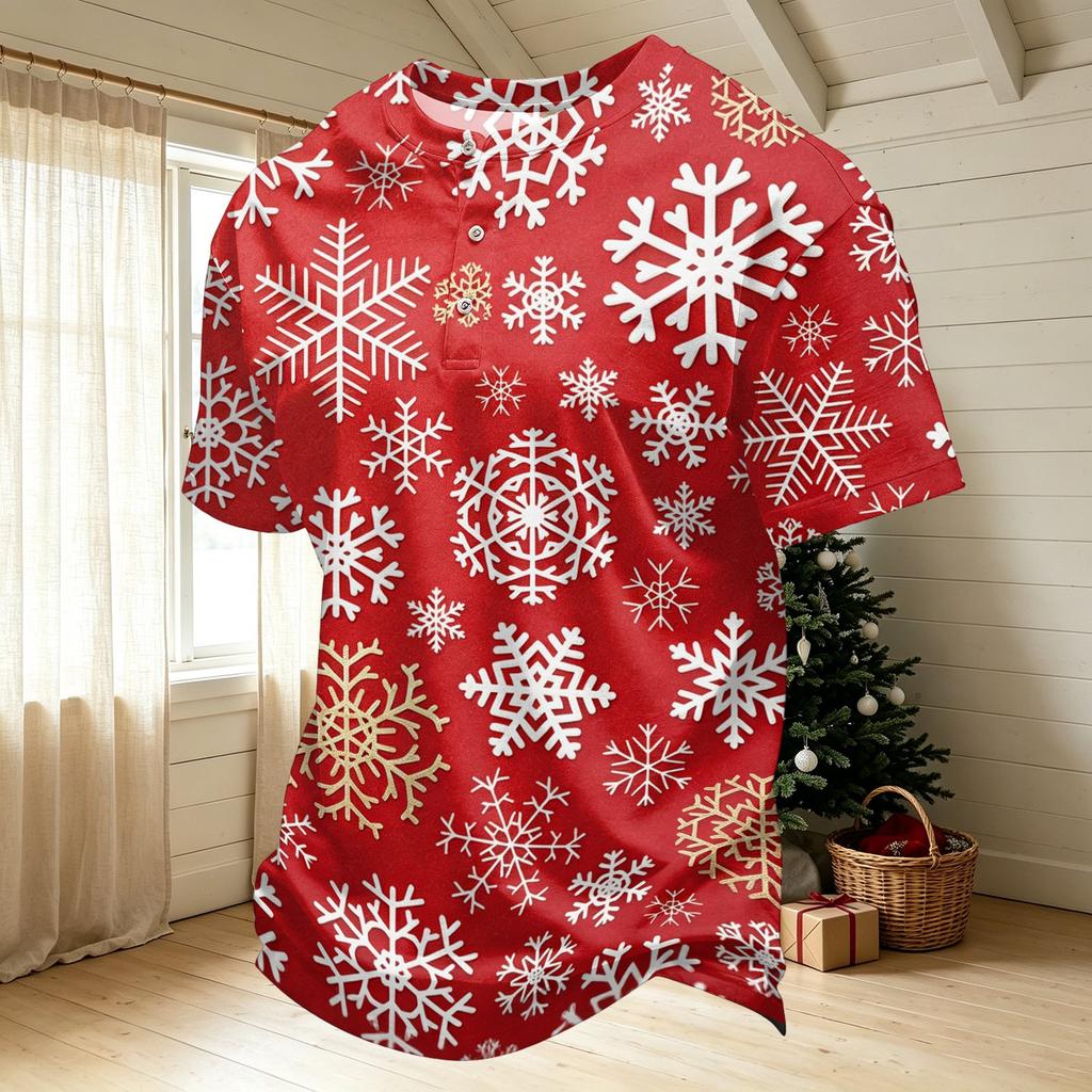 Men's Quick-Dry Round Neck Short Sleeve T-Shirt with Christmas Print for Holiday Party