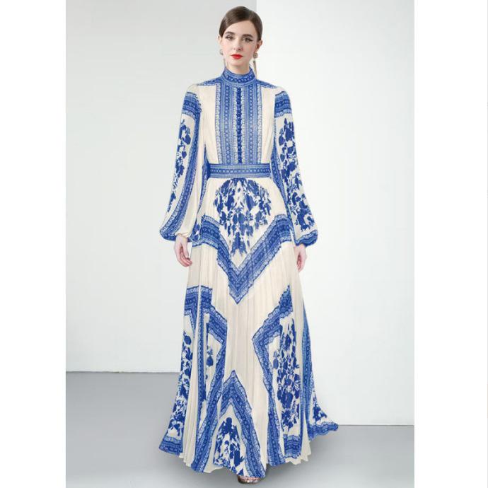 2025 Europäisches & Amerikanisches Floralprint-Falten-Abendkleid