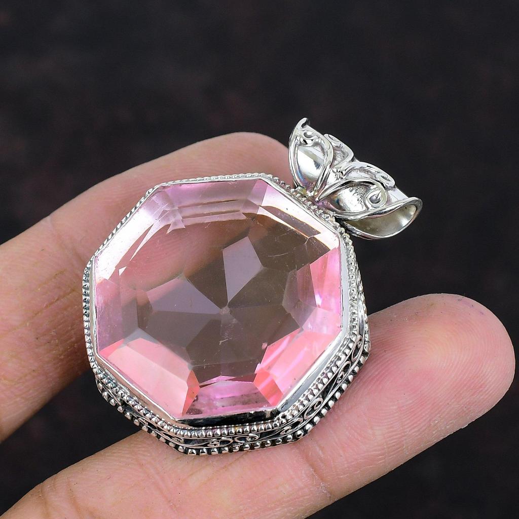 Faceted Pink Kunzite Pendant Vintage Pendant Gemstone Pendant 925 Sterling Silver Pendant Pink Kunzite Jewelry Handmade Pendant Gift For Mom
