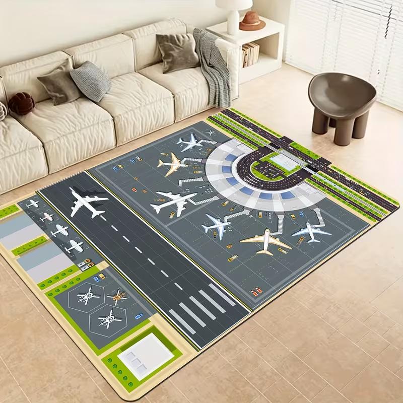 

Airport Runway Theme Cartoon Scheme Airplane Apron Pattern Large Area Bedroom Living Room Office Mat Home Decoration Carpets 40X60cm