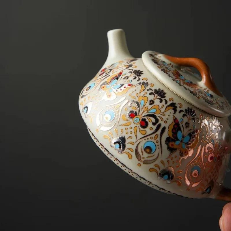 Hand Drawn Ceramic Teapot, Vintage Chinese Kung Fu Teapot, Household Brewing Porcelain Tea Set, Vintage Floral Design