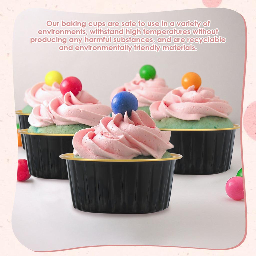 50Pcs 5oz Mini Baking Cups Aluminium Foil Cake Pans with Lids Spoons Heat Resistant Cupcake Muffin Liners for Gatherings Parties
