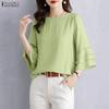 ZANZEA Blusa da Donna Casual Girocollo Monocolore con Volant Manica 3/4 Larga