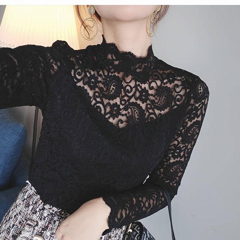 Autumn and Winter Round Neck Stretch Sweater Lace Embroidery Base Sweater