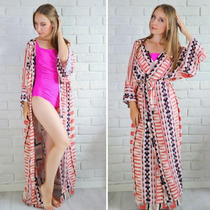 Cotton Beach Kimono Women Cover Ups Print Beach Cover Up Saida De Banho Para Praia Sarong Robe