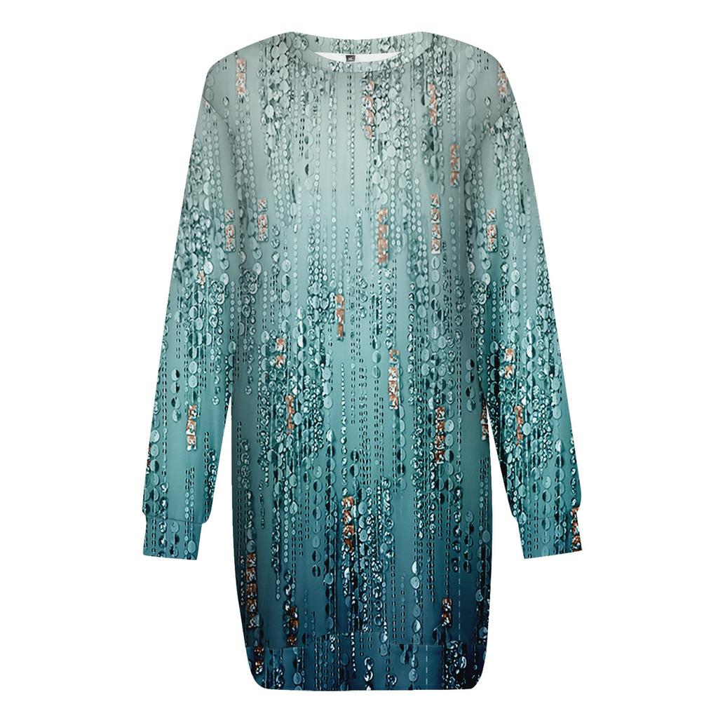 Long Sleeve Dress For Women Casual Printed Pullover Hip Pack Dress Sweater Dress
