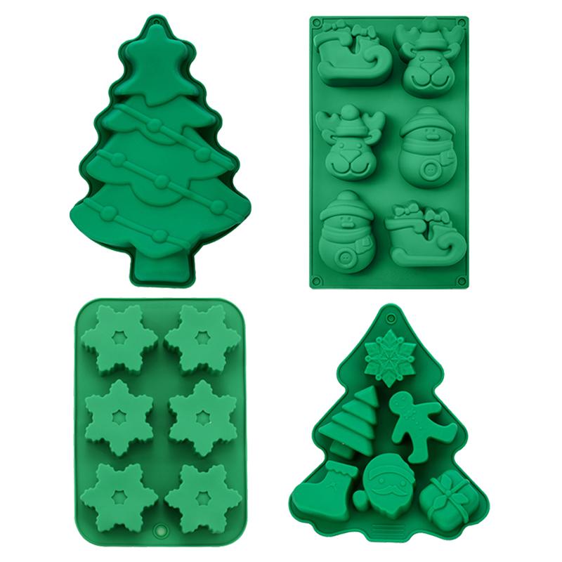 Christmas Mould Snowflake Christmas Tree Stars Elk Snowman Shape Silicone Mold Mini Cakes Soap Chocolate Candy Candles Tool