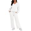 Women's Two Piece Outfits Matching Sets Long Sleeve Pullover Tops And Wide Leg Pants Tracksuit Sets
