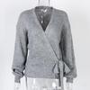 Clearance Casual V-neck Tie-up Knot Knit Sweater for Women - Autumn/Winter European and American Style