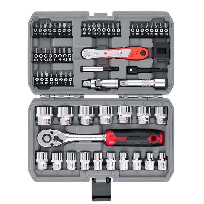 64pcs Socket Ratchet Wrench Set Quick 3/8   Auto Repair Ratchet Screwdriver Set