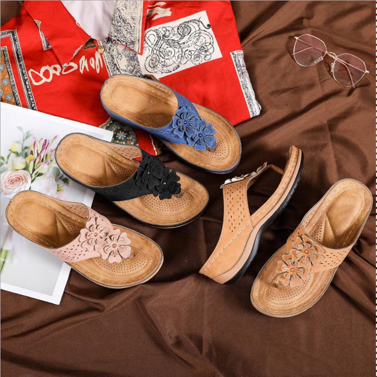 Women s Plus Size Wedge Sandals with Floral Hollow Design, Summer 2021 41 светло-коричневого