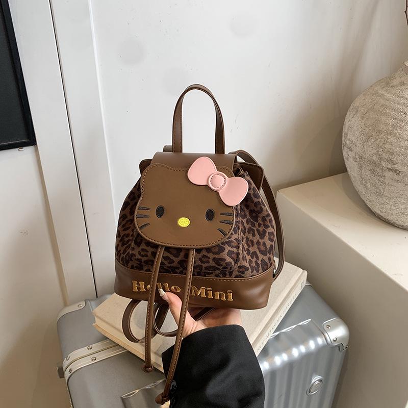 

2025 Autumn/Winter Cute Cartoon Cat Backpack for Girls - Versatile Small Children s Travel Bag кавовий/леопардовий