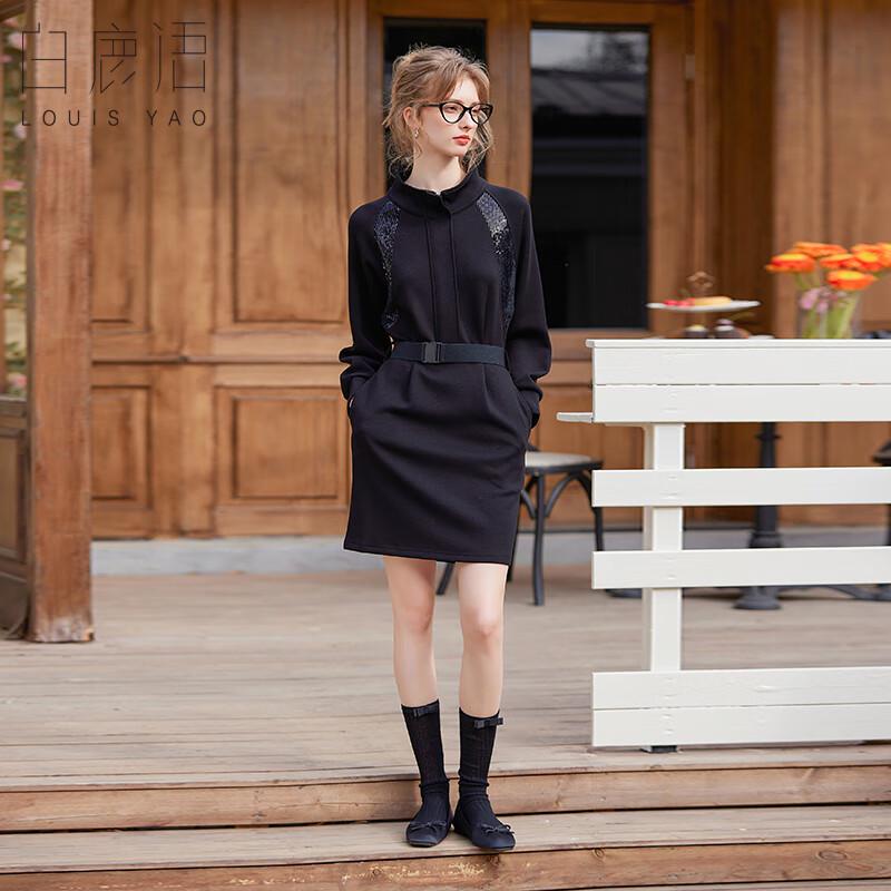 

Bailuyu Sequin Patchwork Stand Collar Casual Short Dress XL