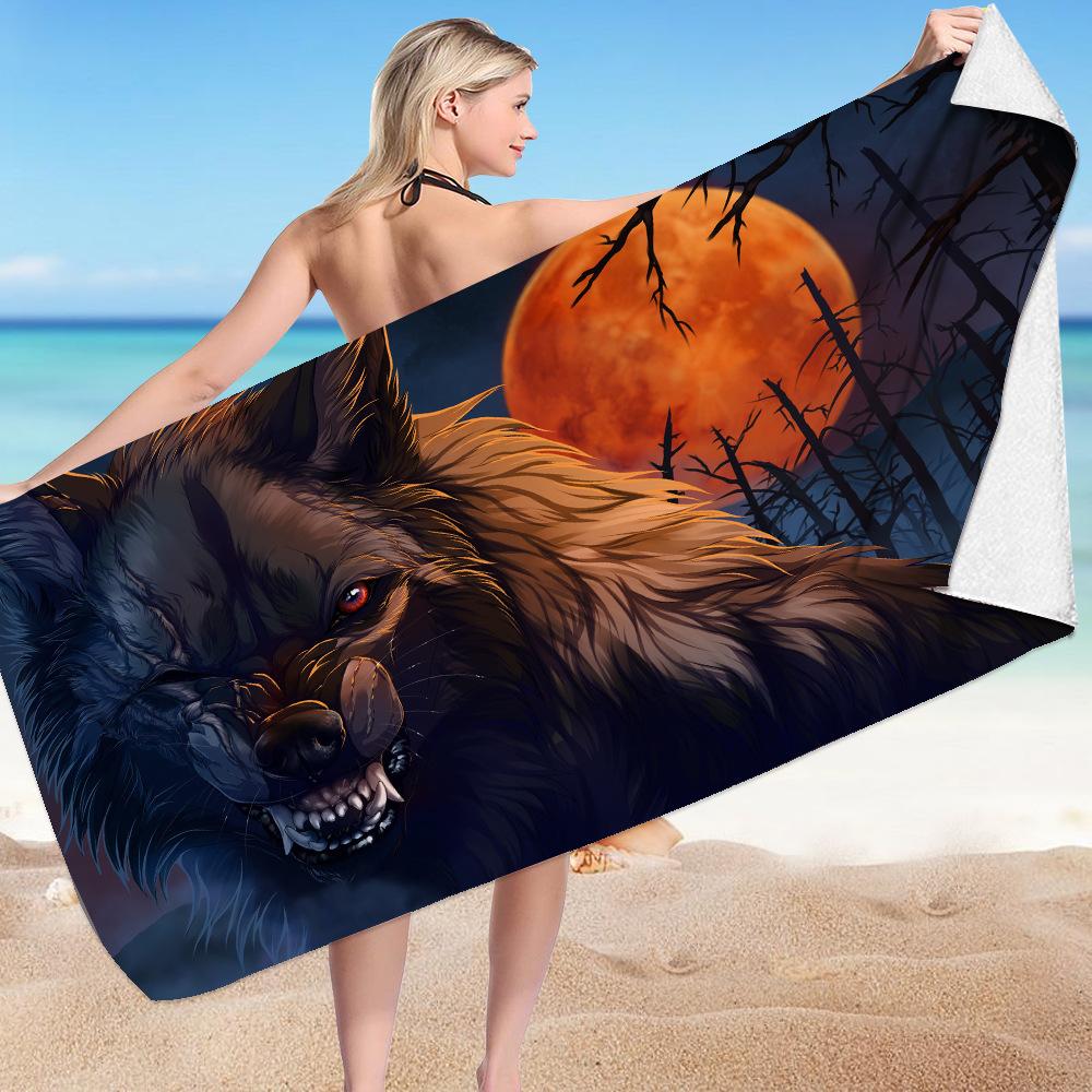 Wolf Beach Towels Super Abaorbation Bath Towel Mystery Vicious Wild Animals for Boys Men Adults for Travel Swimming Hotel Towels