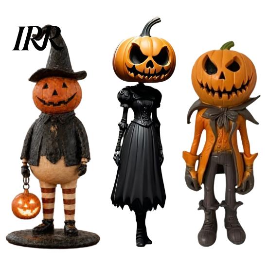 Retro Wizard Pumpkin Statue Witch Figurine, Spooky Halloween with Lantern, LED Lighted Night Lamp Vintage Gothic Resin for Tabletop Mantel Shelf Decor