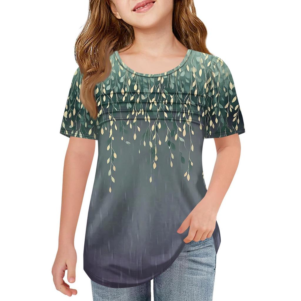 Children Fold T-shirts Short-sleeved Summer Leisure Coat Round Collar Printing T-shirt