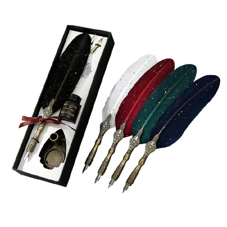 Luxury Vintage Signature Pen Calligraphy Pen for Writing Christmas Gift Quills Pen Fancy Pen Feather Calligraphy Pen Set