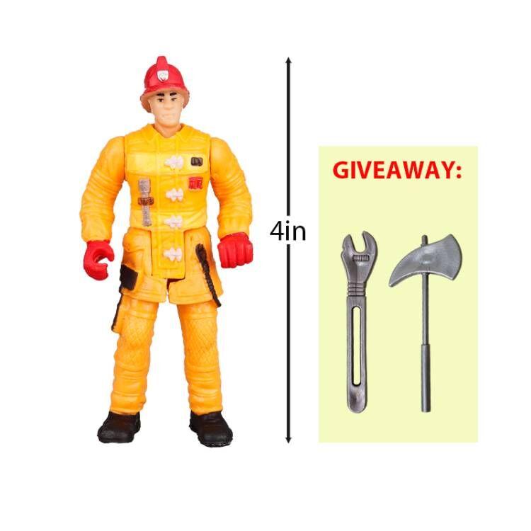 4 Zoll Feuerwehrleute Feuerwehrmann Actionfiguren Arbeiter Männer Soldat Spielset Modell Spielzeug Figur Werkzeug für Kinder Jungen Kind Weihnachtsgeschenk