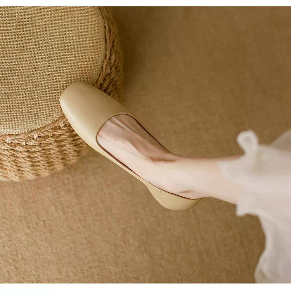 Leather Grandma Shoes Women's Flat 2025 New French Evening Wind Shallow Mouth Square Head Single Shoes Soft Leather Soft Sole Doudou Shoes