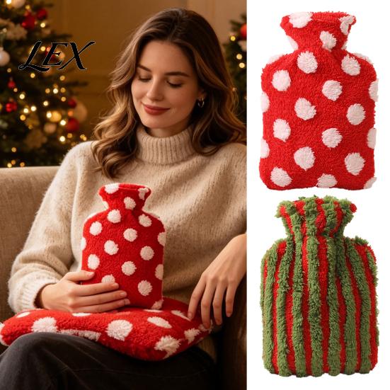 Portable Feet Warming Bag 500/1000/2000ML Christmas Hot Water Bottle, PVC with Plush Cover, Reusable Bottle Long Lasting Heat Retention, Winter