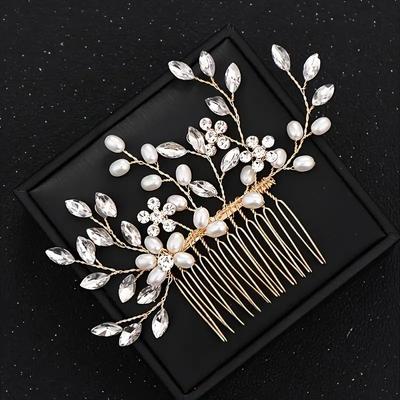 1pc Bridal Headdress Handmade Pearl Crystal Hair Comb Wedding Styling Accessories Fashion Insert Comb Hair Accessories