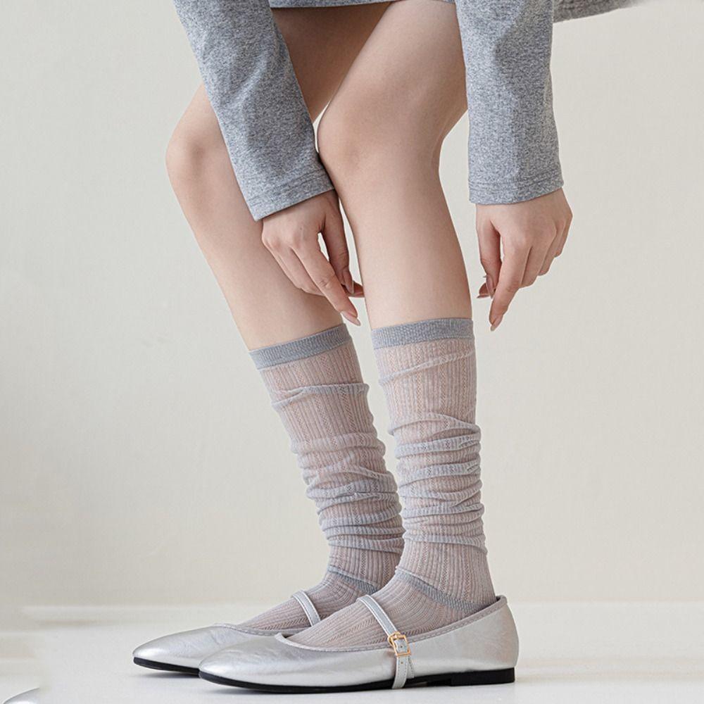 Ultra-thin JK Calf Mesh Socks Lolita Mid-tube Stocking Korean Ins Calf Long Socks  Women