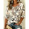 Women's Blue Beige Paisley Print Tie Neck Blouse, Casual Loose Tops for Spring Summer Daily Wear & Vacation Occasions