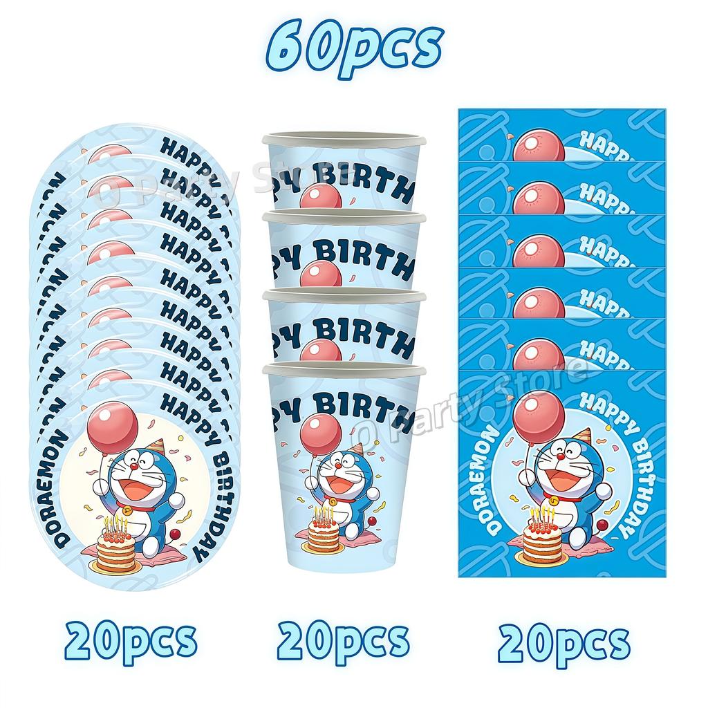 Doraemons Birthday Party Decoration Tableware Plate Cup Balloon Cake Topper Banner Stickers Kids Favor Gift Baby Shower Supplies