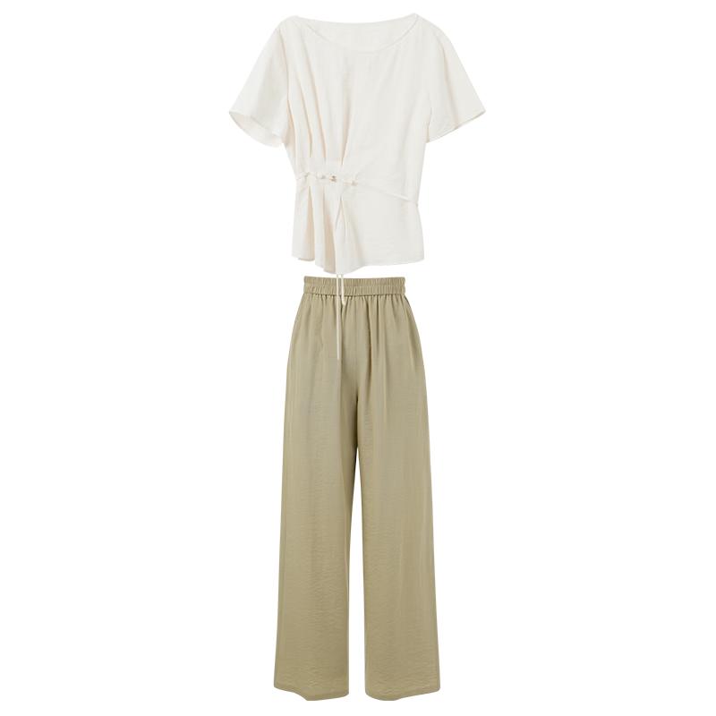 Sancai Plus Size Pleated Two-Piece Top & Trousers Set XL